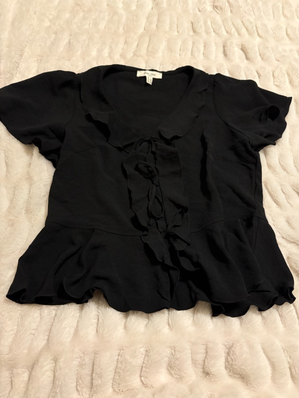 Black Ruffle-Front Peplum Blouse - Women's
